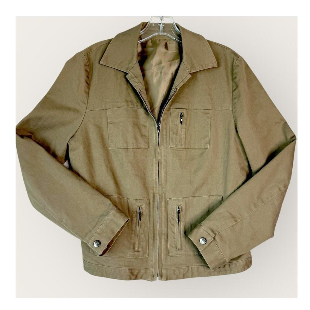 Via Seta Utility Shirt Jacket Shacket Zip Boyfriend Womens S/M Brown Long Sleeve
